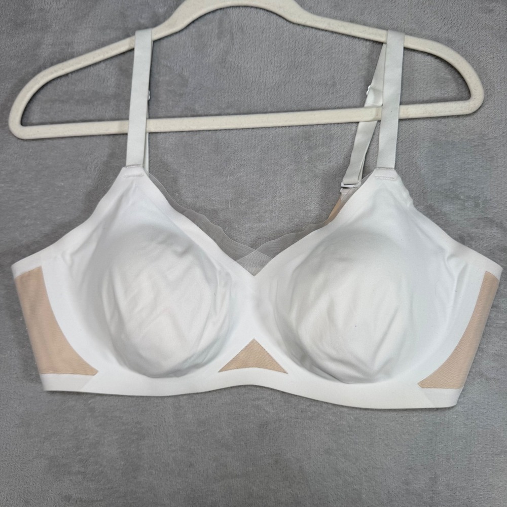Honeylove Crossover Bra White Sand Wireless Lift Mesh Inset Size L 38B/C
